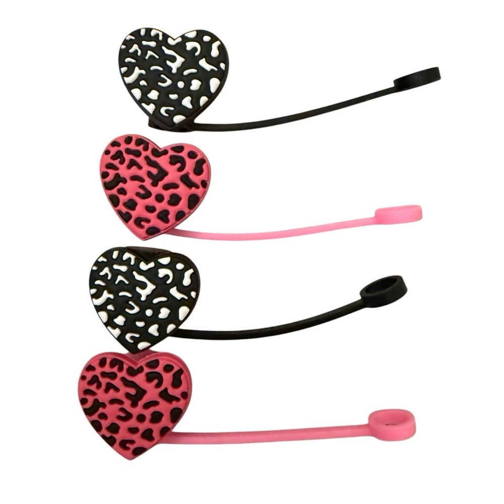 4 PC Leopard Print Heart Straw Covers
